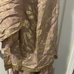 Gold-Embroidered Pink Palazzo Pants